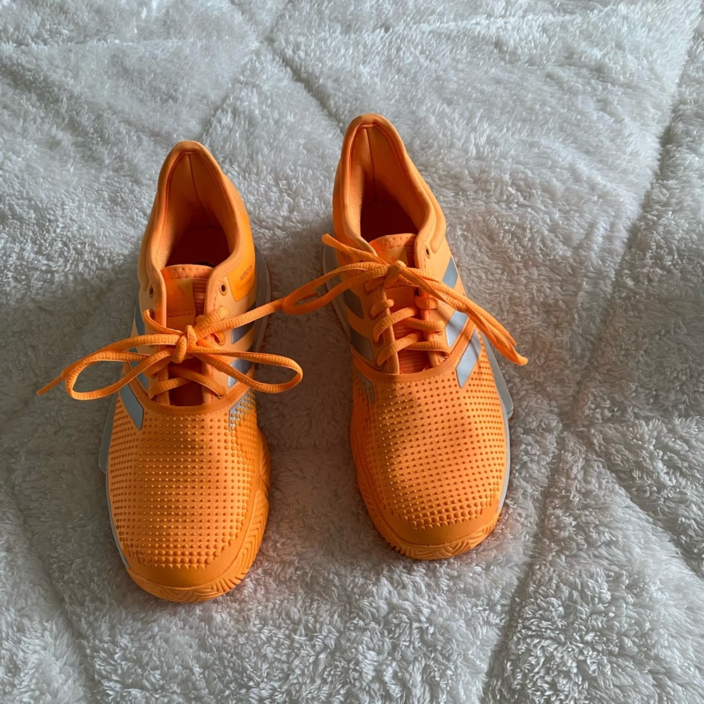 Adidas Women's SoleCourt Boost Tennis Shoes (Flash Orange/White/Grey One)